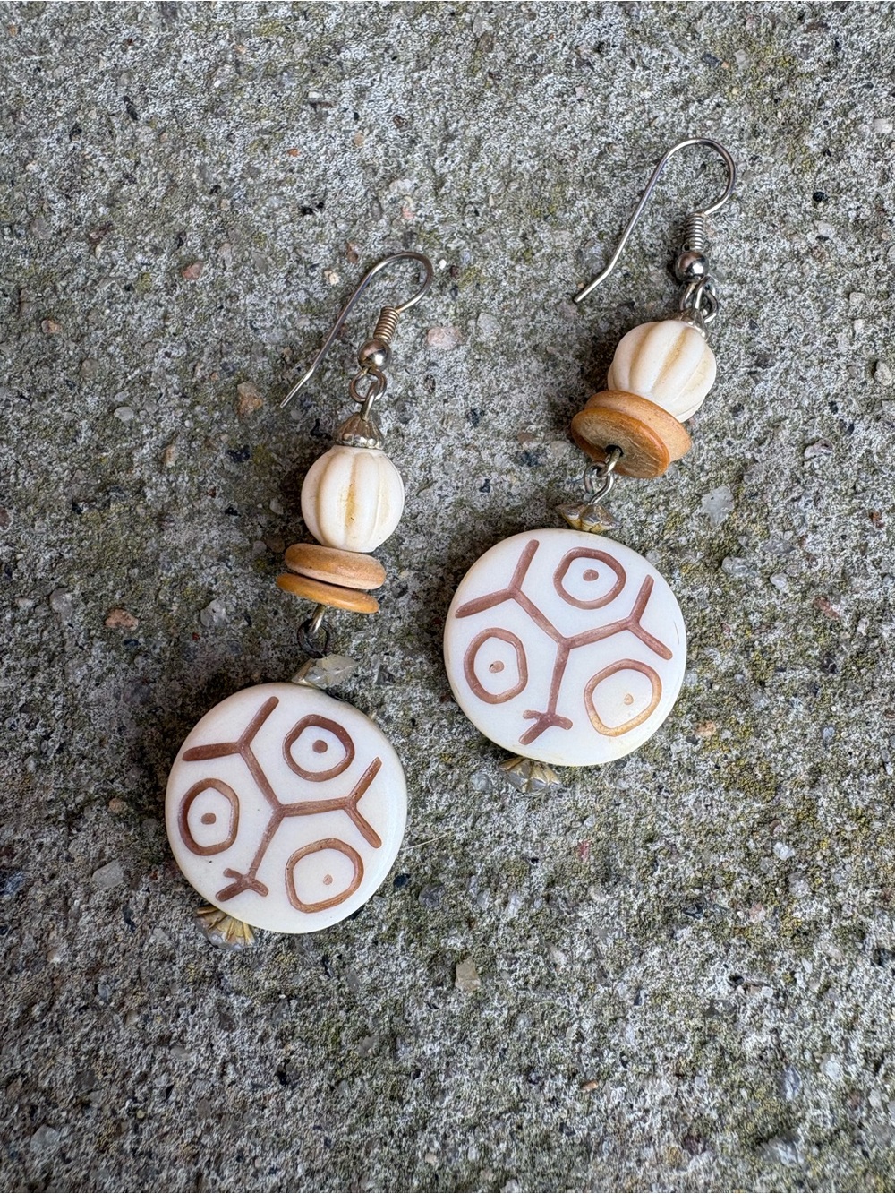 Handcrafted Etched Bead Boho Dangle Earrings